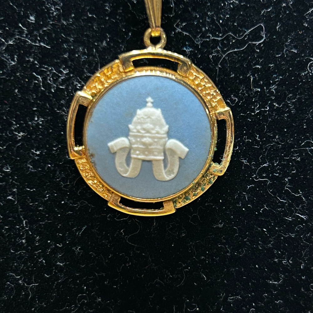 Wedgwood Blue Jasperware and Gold Pendant with Classical Design